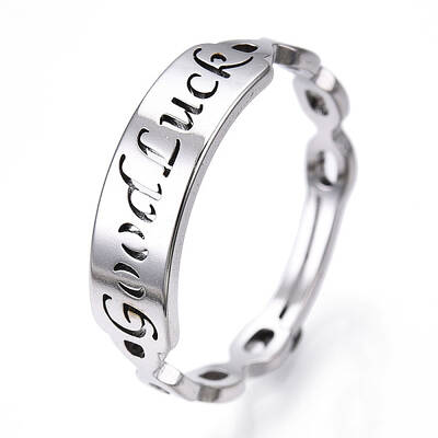 Non-Tarnish 304 Stainless Steel Word Good Luck Adjustable Ring for Women