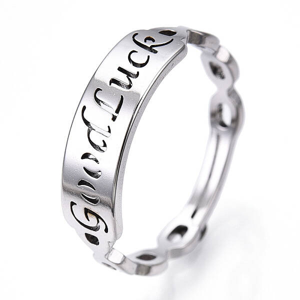 Non-Tarnish 304 Stainless Steel Word Good Luck Adjustable Ring for Women
