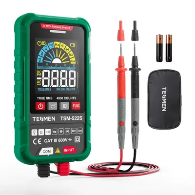 TESMEN TSM-522S Smart Digital Multimeter, 4000 Counts, Auto-Ranging Voltmeter, Non-Contact Voltage test, Measure AC/DC Voltag...