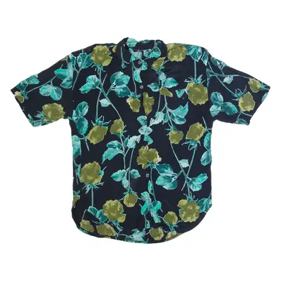 Womens Printed Shirt Black Collared Floral L