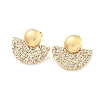 Fan Brass Pave Clear Cubic Zirconia Stud Earrings
