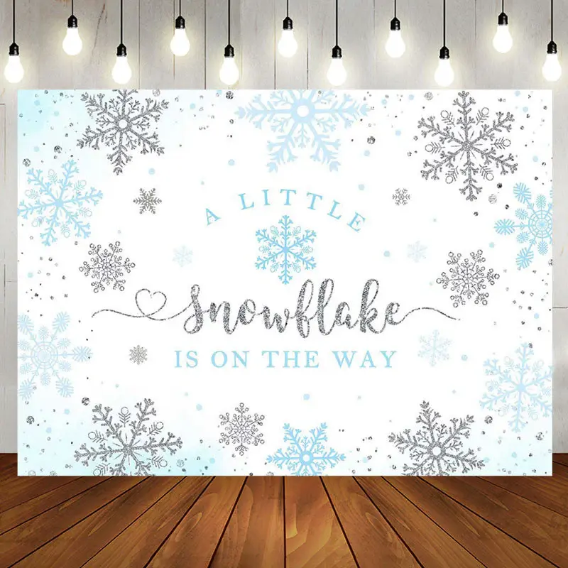 Aperturee Blue Little Snowflake Winter Baby Shower Backdrop - Aperturee