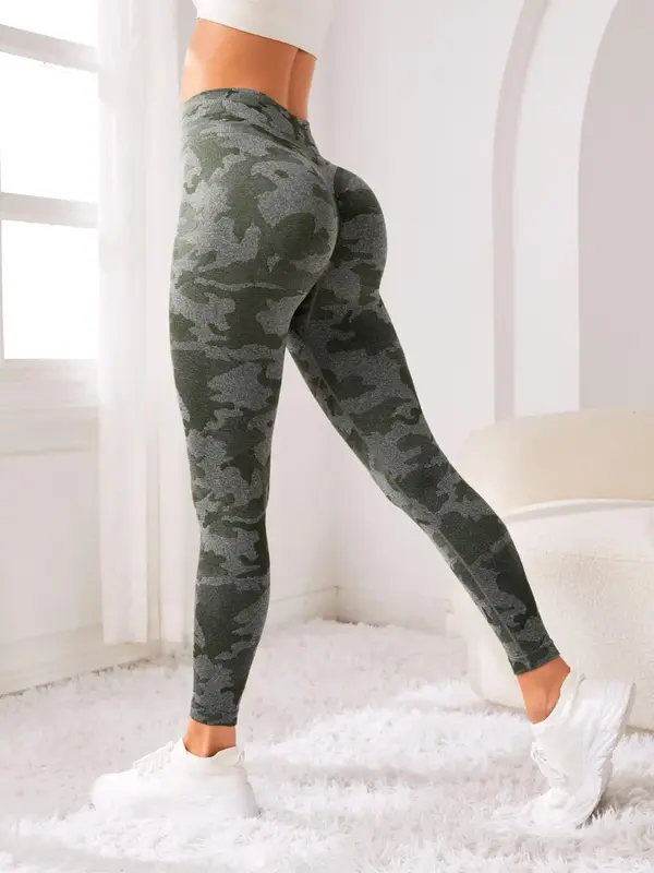 Women's Camo Print High Waist Sports Leggings, Comfy Camouflage Print High Rise Leggings For Workout Yoga Gym Exercise, Women...