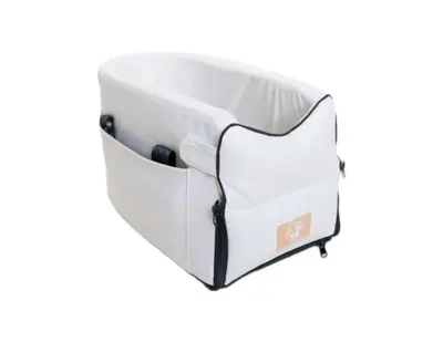 VOY Dog car seat for center console booster seat for puppy small dog pet armrest seat console dog seat with pockets, cream, o...