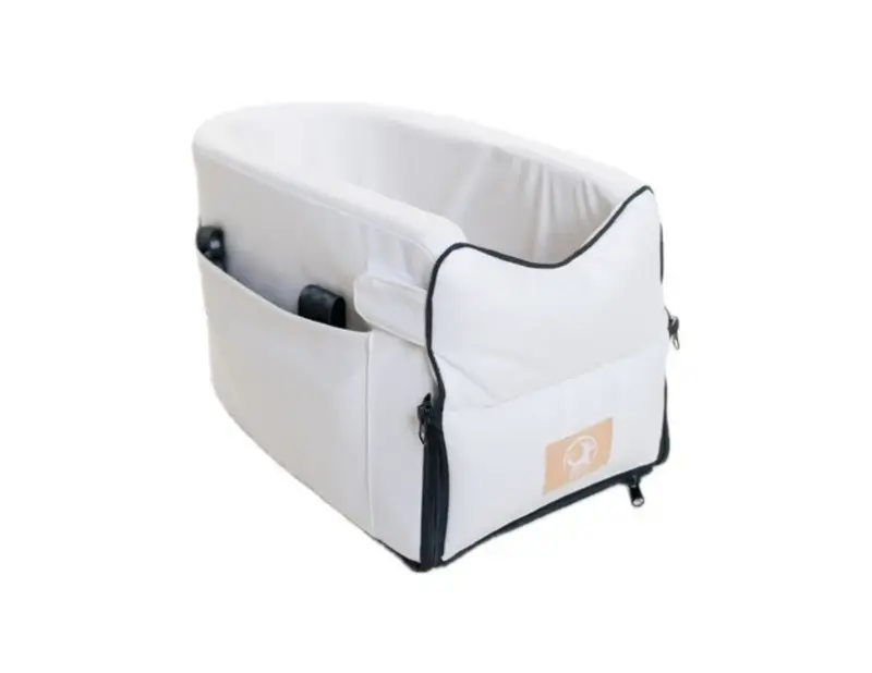 VOY Dog car seat for center console booster seat for puppy small dog pet armrest seat console dog seat with pockets, cream, o...