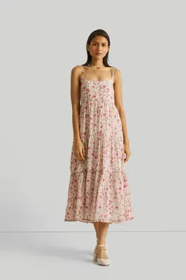 Strappy Tiered Maxi Dress in Pink Florals | Color: Petal fusion | Size: 2XL