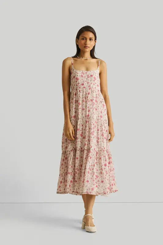 Strappy Tiered Maxi Dress in Pink Florals | Color: Petal fusion | Size: 2XL