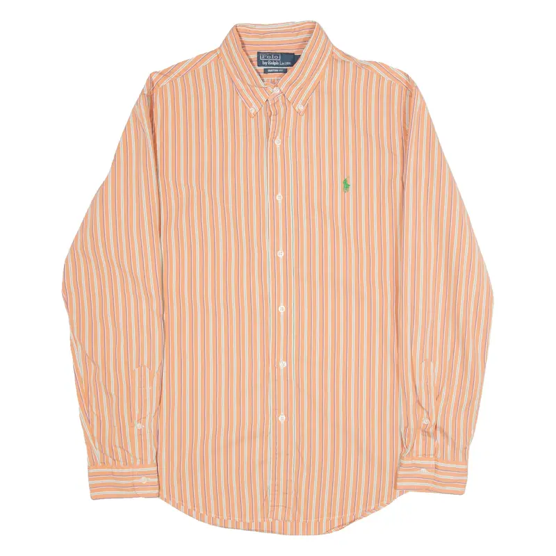 LACOSTE Custom Fit Mens Shirt Orange Striped Long Sleeve M
