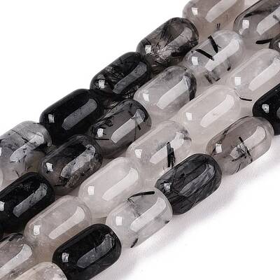 Natural Black Tourmalinated Quartz Beads Strands