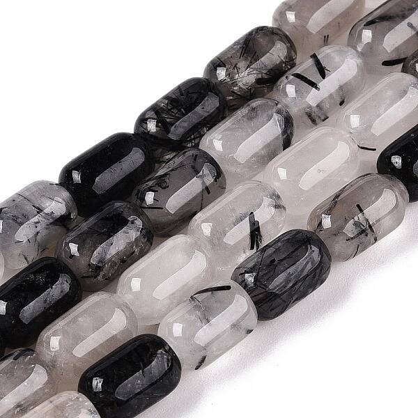 Natural Black Tourmalinated Quartz Beads Strands