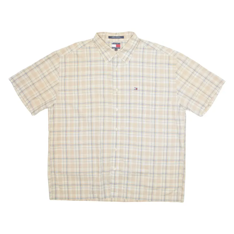 TOMMY HILFIGER Mens Shirt Beige Plaid XL