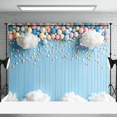 Aperturee Colorful Pellet Cloud Blue Stripe Cake Smash Backdrop, 3X2FT(1MX0.6M), 14 USD, birthday cake smash backdrops, NYHD1...