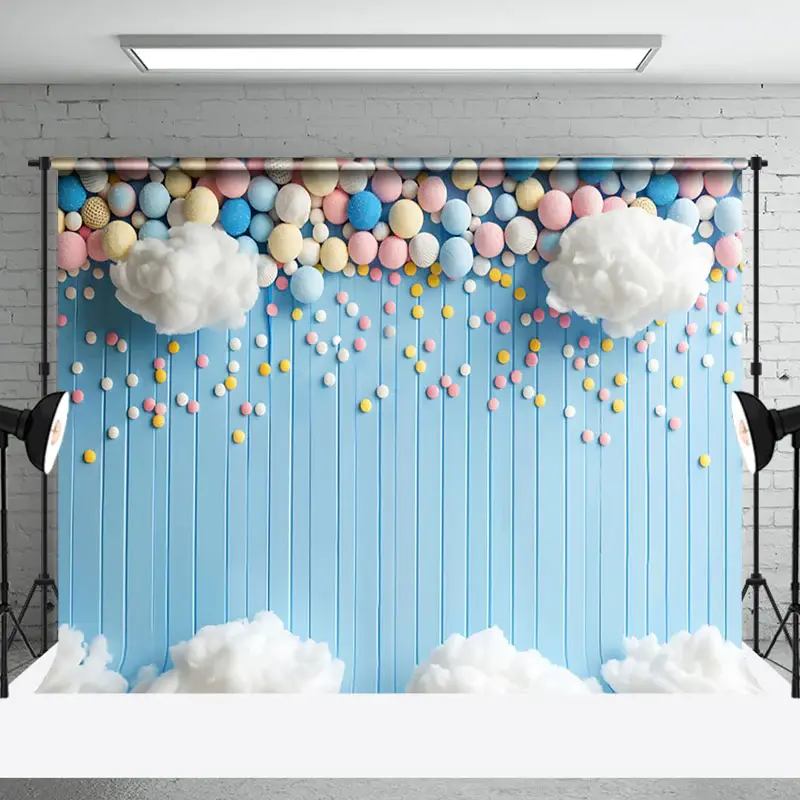 Aperturee Colorful Pellet Cloud Blue Stripe Cake Smash Backdrop, 3X2FT(1MX0.6M), 14 USD, birthday cake smash backdrops, NYHD1...