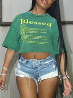 Women's Letter Print Raw Hem Crop Tee, Y2k Clothing, Back To School Outfits for Fall, Streetwear Casual Half Sleeve Drop Shou...