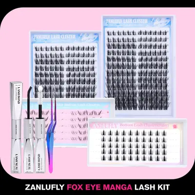zanlufly Lash Extension Kit Fox Eye Lash Clusters Manga Cat Eye Lash Extensions C Curly Anime Lash Extension Kit Comestic Ma...
