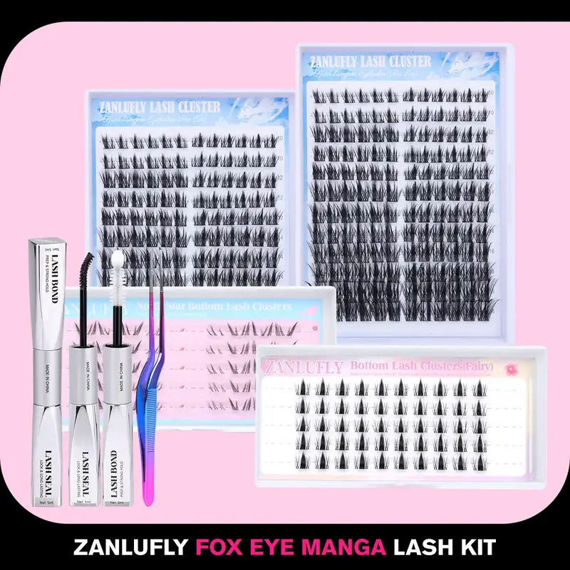 zanlufly Lash Extension Kit Fox Eye Lash Clusters  Manga Cat Eye Lash Extensions C Curly Anime Lash Extension Kit Comestic Ma...