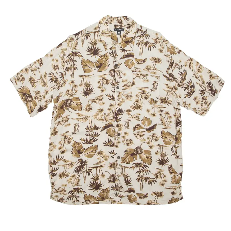 GEORGE Hawaiian Shirt Brown Floral Short Sleeve Mens M