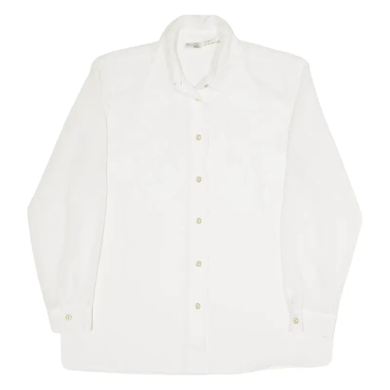 CHRIS LB Padded Shoulders Plain Shirt White Floral Long Sleeve Womens UK 14