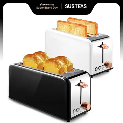 Pukomc Toaster 4 Slice with Wide Slots for Bagels, Waffles & Toast, 6 Browning Levels, Stainless Steel, WT-8500 Black (1500W)...