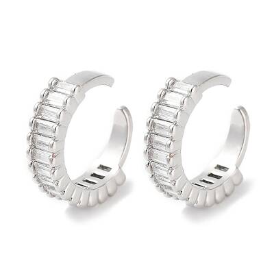 Rectangle Brass Cubic Zirconia Cuff Earrings for Women