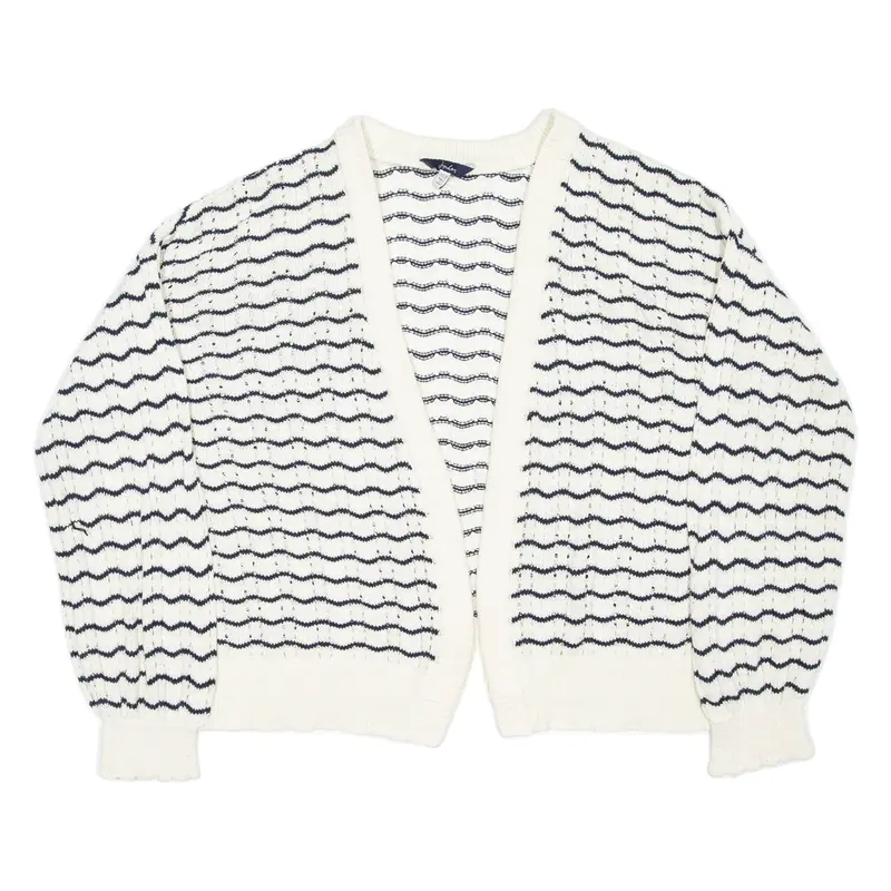 JOULES Womens Patterned Cardigan White Striped Open Knit UK 10