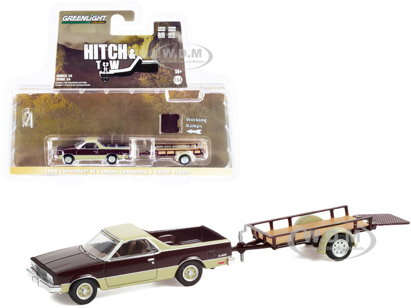1984 Chevrolet El Camino Conquista Maroon Metallic and Beige with Utility Trailer \