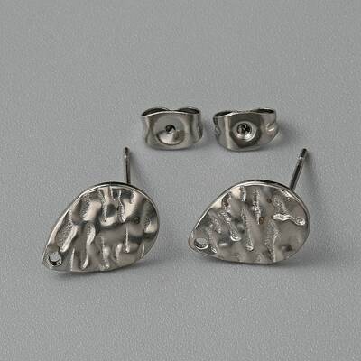304 Stainless Steel Textured Geometry Stud Earring Findings with Hole