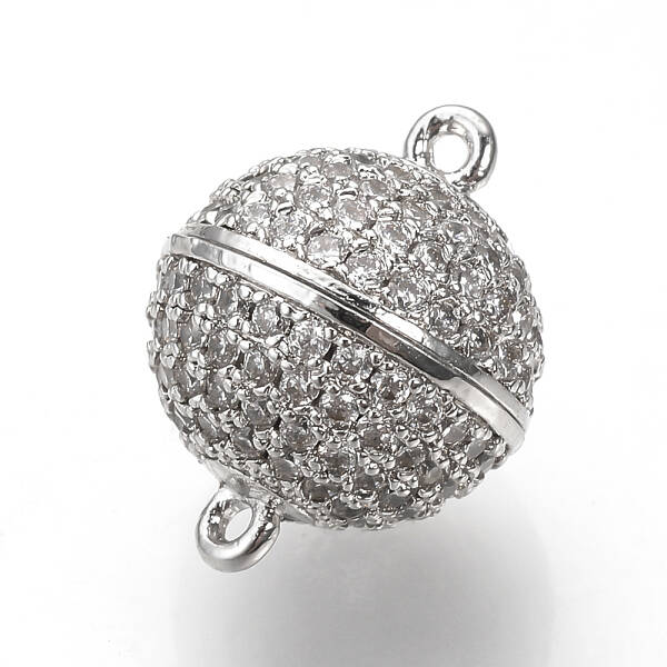 Brass Micro Pave Cubic Zirconia Magnetic Clasps with Loops