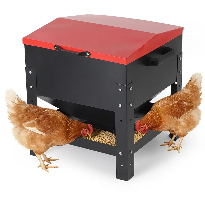 Garvee Metal Chicken Feeding Box, 80 lbs Large Capacity, Portable Galvanized Steel Feeder, Waterproof Lid, No Waste Automatic...