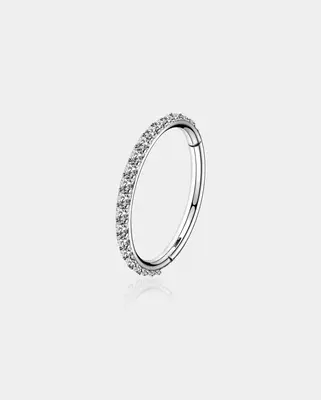 14G Pavé CZ Hinged Hoop Belly Ring - Silver / 12mm