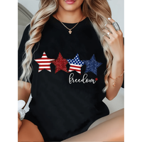 fourth of july plus size summer womens patriotic t shirt plus size bohemian round neck short sleeve top with american red gli...