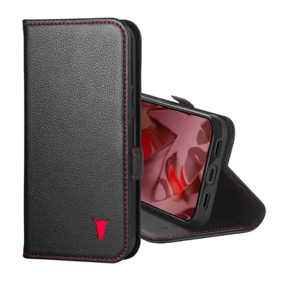 Google Pixel 10a Leather Case (with Stand Function) - Black with Red Detail