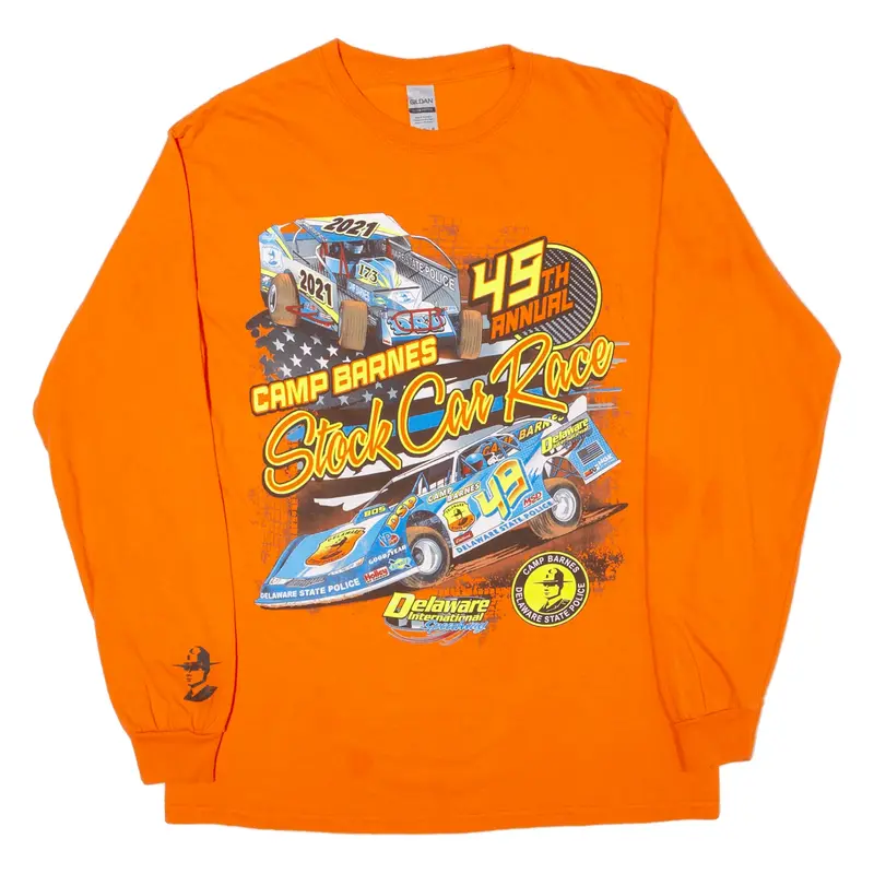 GILDAN Camp Barnes Racing T-Shirt Orange Long Sleeve Mens M