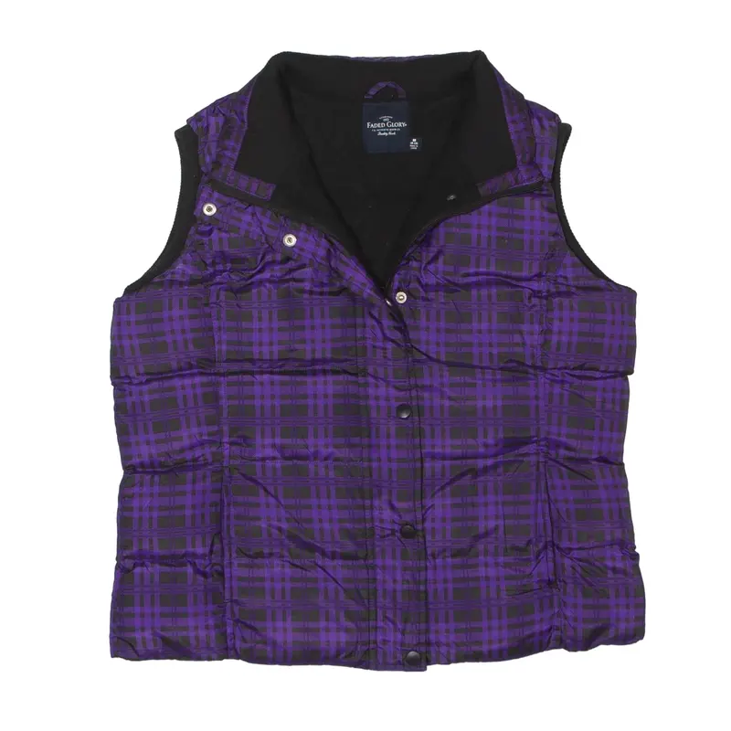 FADED GLORY Fleece Lined Puffer Gilet Purple Plaid Womens M