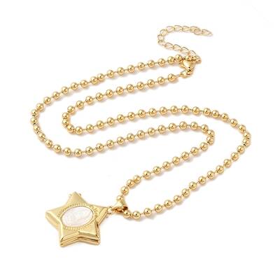 Real 18K Gold Plated Brass Pave Shell Ball Chain Locket Pendant Necklaces for Women