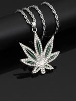 Rhinestone Decorated Maple Leaf Pendant Necklace for Men & Women, Punk Hip Hop Jewelry for Party, Classic Fashion Accessories...
