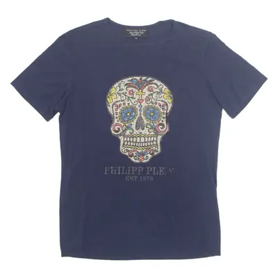 PHILIPP PLEIN Sugar Skull Mens T-Shirt Blue L