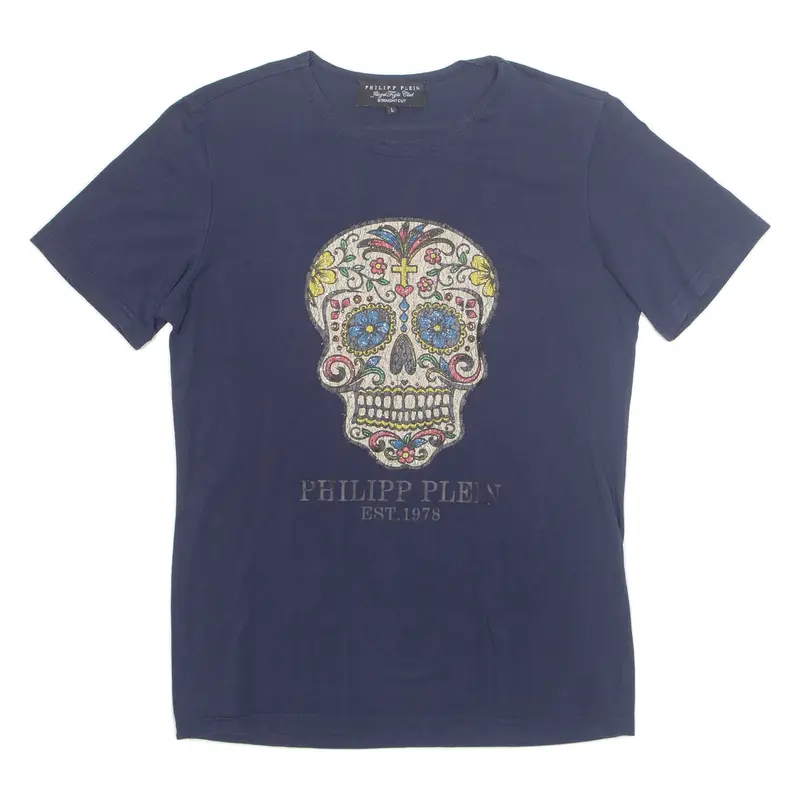 PHILIPP PLEIN Sugar Skull Mens T-Shirt Blue L