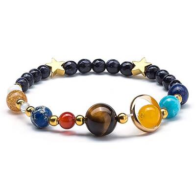 Natural Tiger Eye & Red Agate & Topaz Jade & Synthetic Blue Goldstone Stretch Bracelets