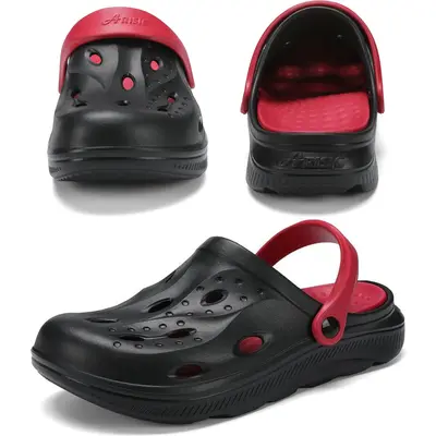 Men's Summer Fashion Clogs - EVA Slip-On Garden Shoes with Alphabet Print, Breathable Cut-Out Design, Non-Slip Durable Heel f...