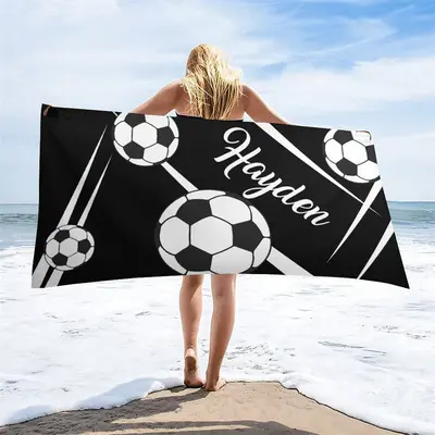 Football Black Custom Name Beach Towel for Boy - Aperturee