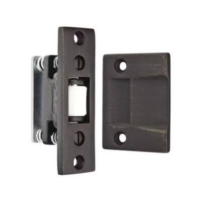 Emtek Roller Door Catch With Strike And Screws, 1 W X 3-3/8 L, 1-3/4 W X 2-1/4 L Strike, Flat, Matte Black
