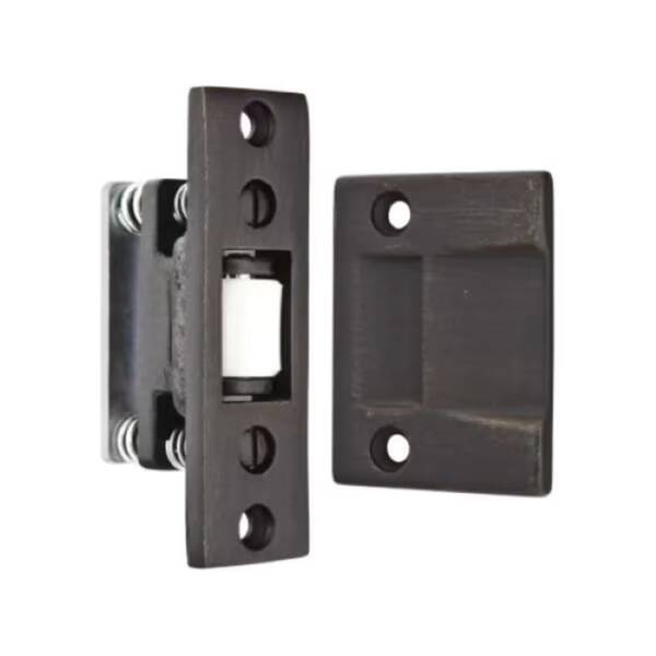 Emtek Roller Door Catch With Strike And Screws, 1 W X 3-3/8 L, 1-3/4 W X 2-1/4 L Strike, Flat, Matte Black