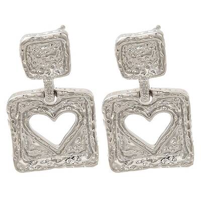 Rack Plating Square with Hollow Heart Brass Stud Earrings