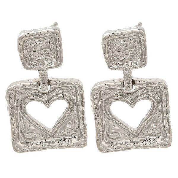 Rack Plating Square with Hollow Heart Brass Stud Earrings