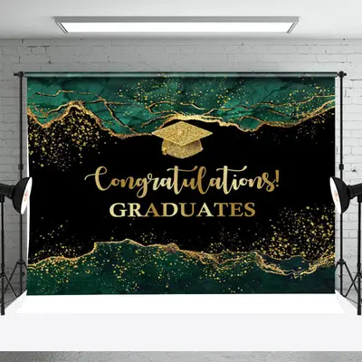Marble Green Gold Glitter Congrats Grad Backdrop - Aperturee