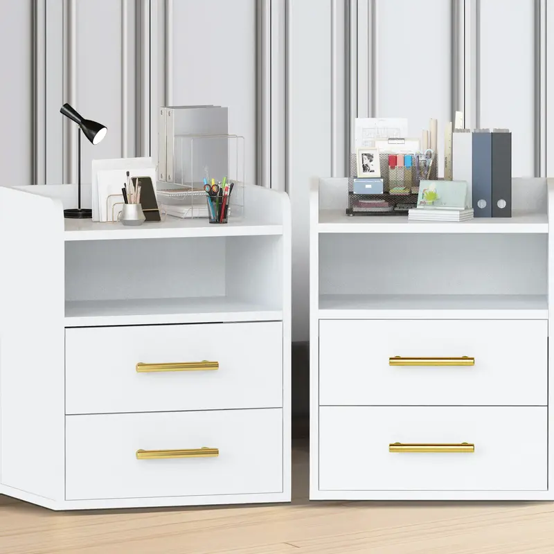 Hooseng 2 Drawer Vertical Filing Cabinet(2 Pieces), Office Storage Cabinet with Open Shelf, Rolling Wood Mobile File Cabinets...