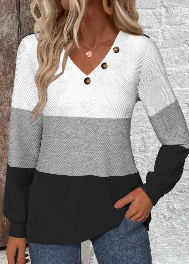 Modlily Black Patchwork Long Sleeve V Neck Sweatshirt - XXL