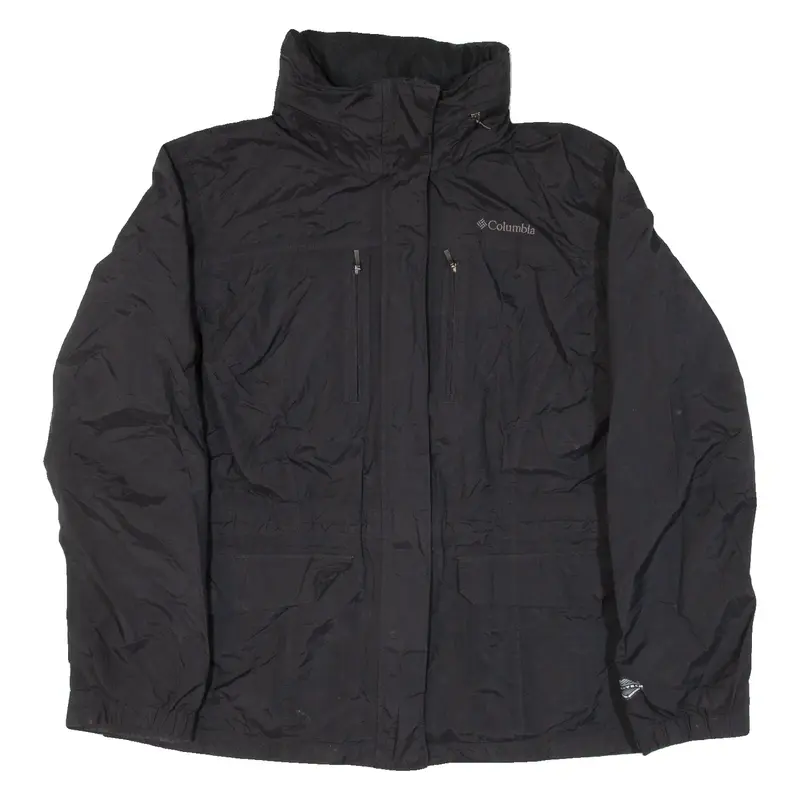 COLUMBIA Omni-Tech Womens Rain Jacket Black Nylon Hooded L