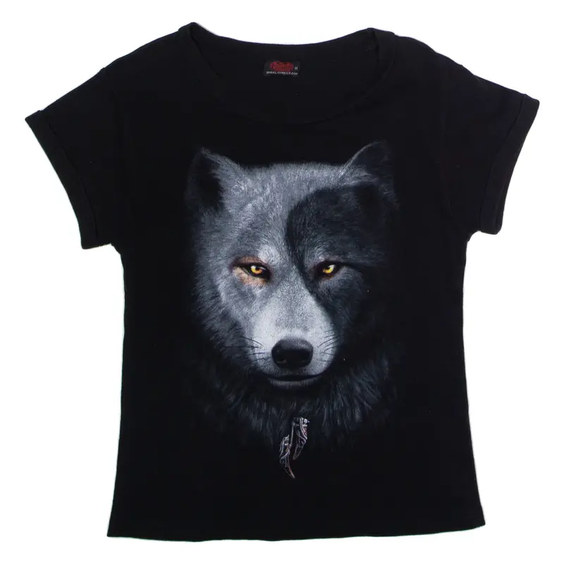 SPIRAL Wolf Print Womens T-Shirt Black Crew Neck M
